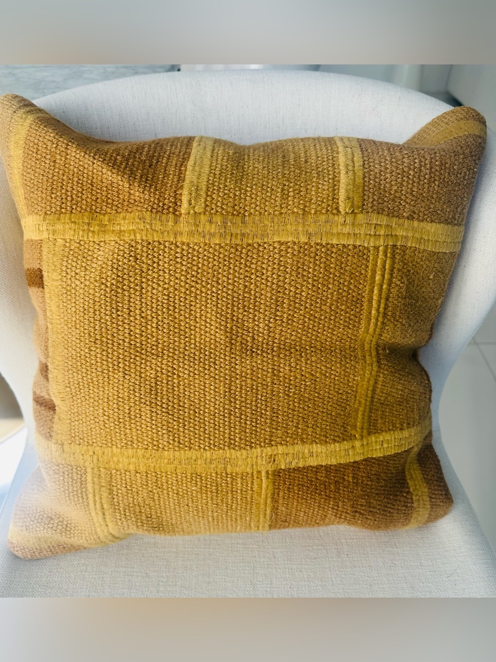 Zara Home Textured Yellow Gold Mid Century Jute Throw Pillow & Cover
